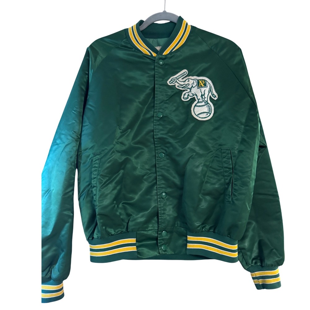 Vintage Oakland Athletics Chalk Line Satin Bomber Jacket Elephant Logo Mens L